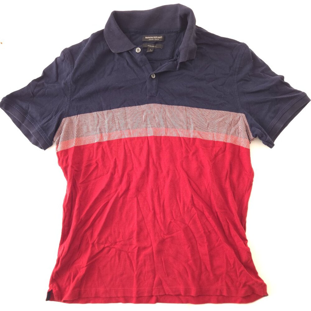 Banana Republic Navy Red Colorblock Cotton Polo Shirt Large